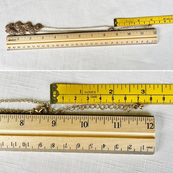 Vintage Style Gold Tone Sunburst Necklace with Rhinestones Adjustable 14-18" - Picture 6 of 7